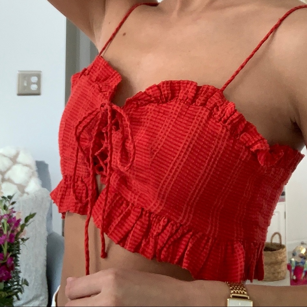 Urban Outfitters Red Ruffle Crop